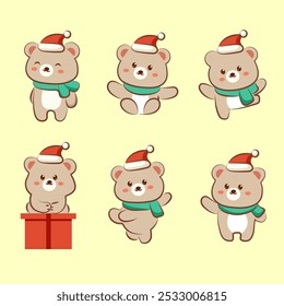 set of collection cute  bear wear a hat christmas in holiday vector