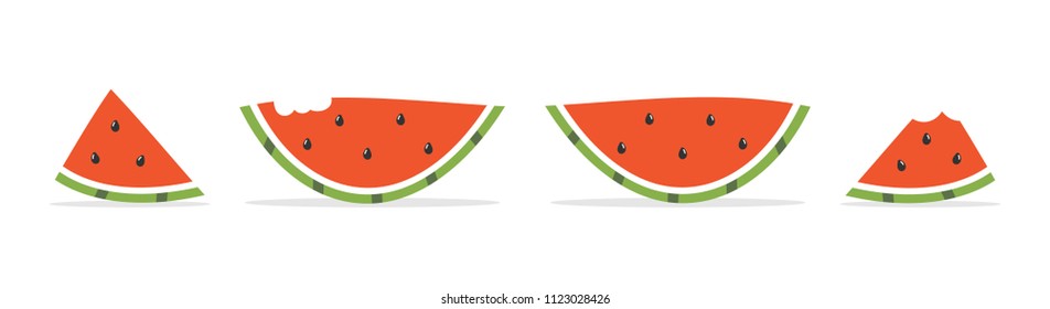 Set, collection of cute cartoon, doodle watermelon slices with seeds.