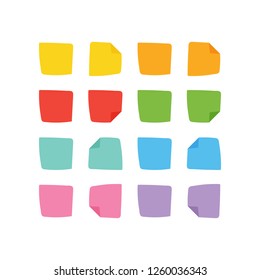 Set, collection of cute cartoon style sticky notes, stickers isolated on white background.
