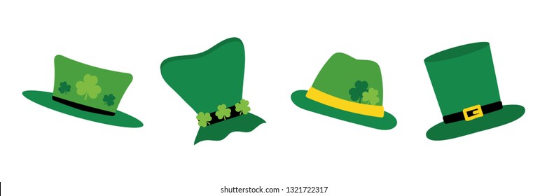 Set, collection of cute cartoon style leprechaun hats for St. Patrick's Day holiday design.