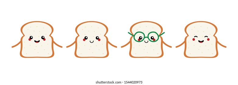 Set, collection of cute cartoon style toast bread characters for breakfast and food design.