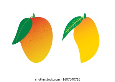 Set, collection of cute cartoon style vector fresh mango fruits.