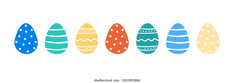 Set, collection of cute cartoon style vector easter egg decorated with dots, stripes, ornaments. Easter eggs design.
