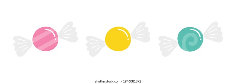 Set, collection of cute cartoon style colorful candy, sweets, taffy.