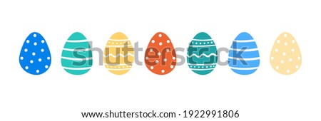 Set, collection of cute cartoon style vector easter egg decorated with dots, stripes, ornaments. Easter eggs design.
