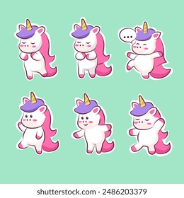set of collection cute character unicorn sticker elements