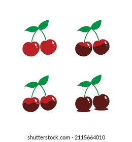 Set, collection of cute chocolate covered cherry icons for food, dessert design.