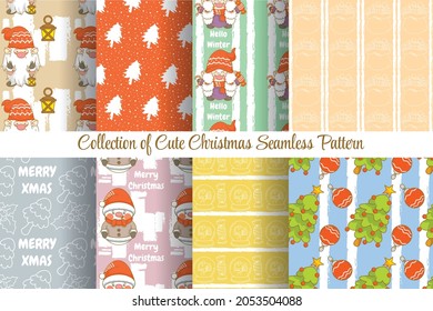 set of collection cute christmas seamless pattern