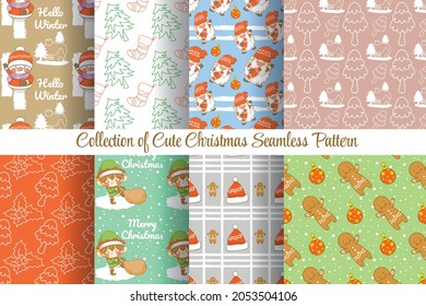 set of collection cute christmas seamless pattern