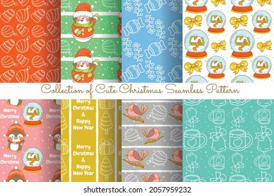 set of collection cute christmas seamless pattern
