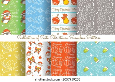 set of collection cute christmas seamless pattern