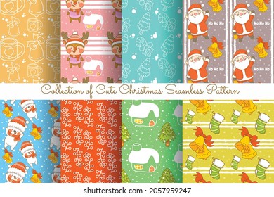 set of collection cute christmas seamless pattern