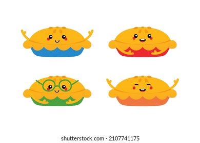 Set, collection of cute and colorful cartoon style pie characters for food and cooking design.