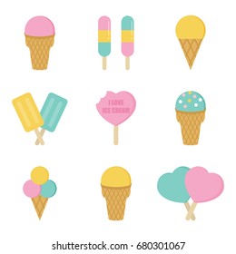 Set, collection of cute colorful ice cream isolated on white background.
