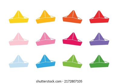 Set, collection of cute and colorful paper hats. Vector icons, illustrations.
