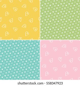 Set, collection of cute and colorful seamless pattern backgrounds with hearts for Valentine's Day design.