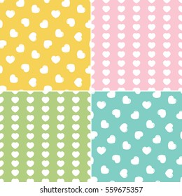 Set, collection of cute and colorful seamless pattern backgrounds with hearts for Valentine's Day design.