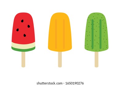 Set, collection of cute and colorful vector popsicles, ice cream on stick.