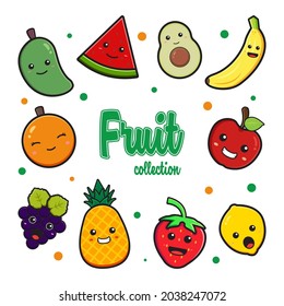 Set collection of cute fruit doodle cartoon clip art icon illustration design flat cartoon style