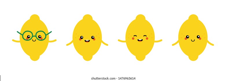 Set, collection of cute and funny cartoon lemon characters for summer and culinary design.
