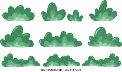 set collection of cute green grass watercolor illustration leaves garden park hand drawn bush botany decoration element vector clipart digital sticker hand drawn