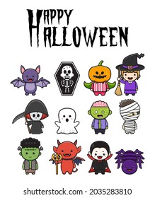 Set collection of cute halloween character celebration cartoon icon clip art illustration design isolated flat cartoon style