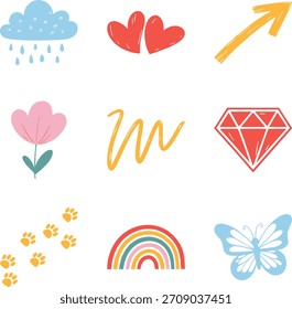 Set of Collection Cute Hand Drawn Design Elements