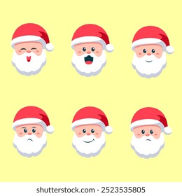 set of collection cute head santa claus in christmas for elements, clipart and sticker