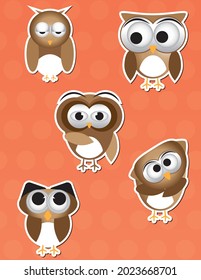 set collection cute owl sticker