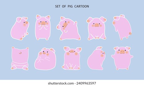 set collection of cute pig and piglets cartoon vector