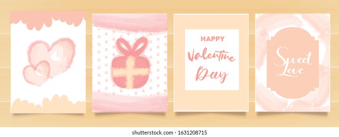 Set Collection of cute pink and red,Valentine's day card, sale and other flyer templates with lettering. Heart, floral ,love. Typography poster, label, banner design set.  Watercolor background. Trend
