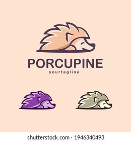 Set collection Cute porcupine logo design. vector illustration. hedgehog logo.