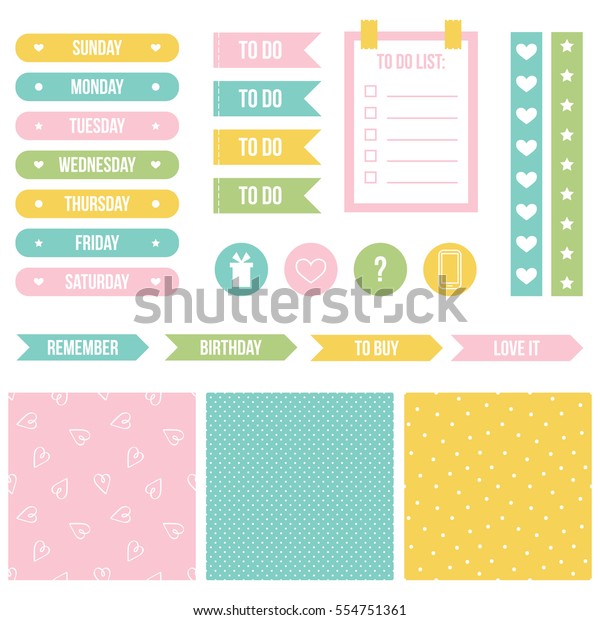 Set Collection Cute Printable Stickers Planner Stock Vector (Royalty ...