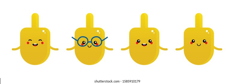 Set, collection of cute and smiling cartoon style dreidel toy characters for Hanukkah design.