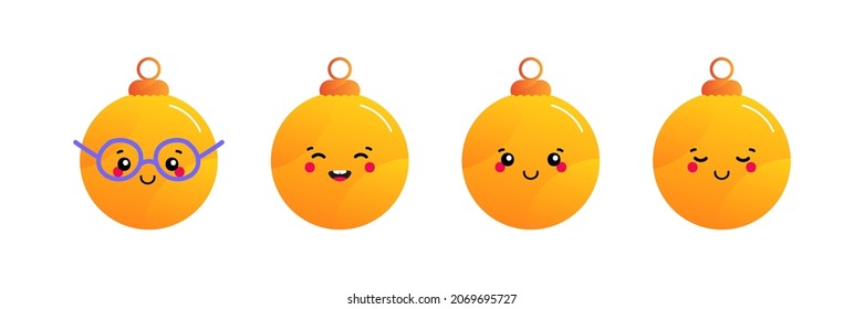Colección de adorables y sonrientes adornos de navidad amarilla, personajes de bailes de navidad.
