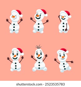 set of collection cute snowman in christmas for elements, clipart and sticker