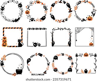 Set Collection Cute Spooky Halloween Frame vector Illustration