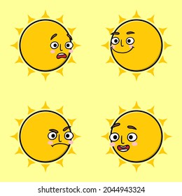 Set collection cute sun emoticon cartoon icon illustration design isolated flat cartoons style