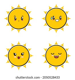 Set collection cute sun emoticon cartoon icon illustration design isolated flat cartoons style