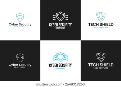 Set collection of cybersecurity shield logo design template vector illustration