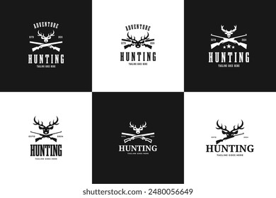 Set collection deer head and riffle logo design vector illustration template idea