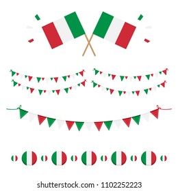 Set, collection of design elements, flags for Italian National Day, Republic day.