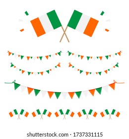 Set, collection of design elements, irish flags for Irelands National Day, St Patricks Day.