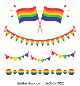 Set, collection of design elements with LGBTQ+ flag for pride month.