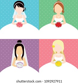 Set Collection of different color wedding silhouette woman invitation