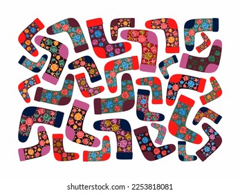 Set or collection of different colorful socks isolated on white background. Circles decoration. Pattern.