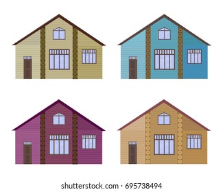 Set collection of different colors architecture facade buildings vectors