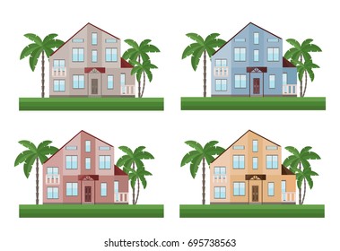 Set collection of different colors architecture facade buildings vectors