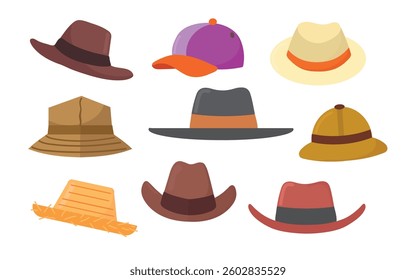 Set collection with different hats icons clipart isolated illustration