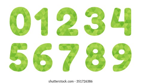 Set collection digits symbol, green geometric texture - vector